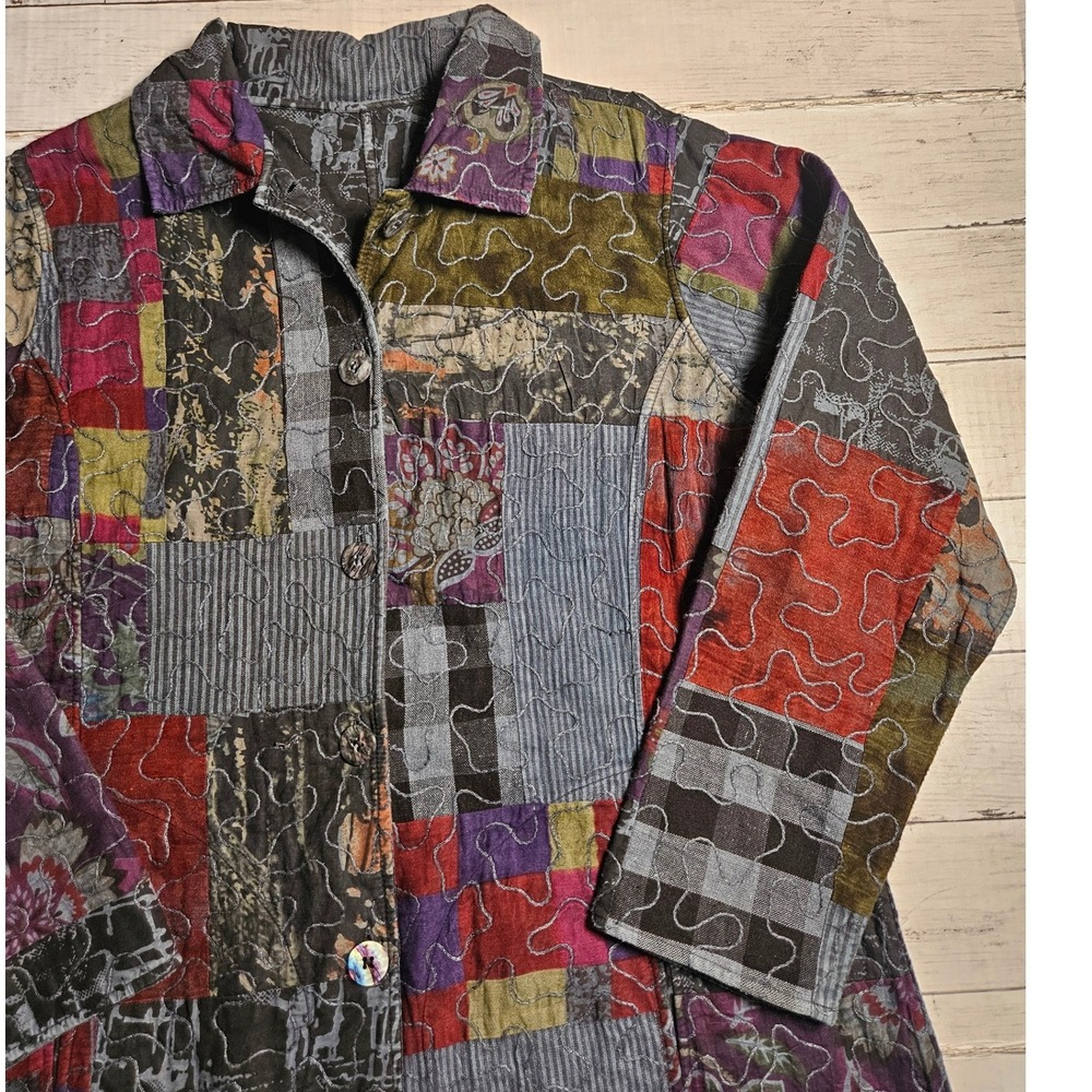 Parsley & Sage Reversible Quilted Jacket L Boho Patchwork Floral Cotton